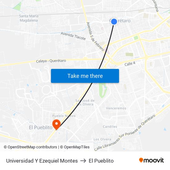 Universidad Y Ezequiel Montes to El Pueblito map