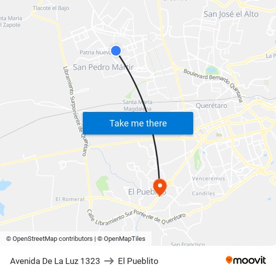 Avenida De La Luz 1323 to El Pueblito map