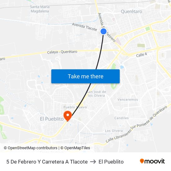 5 De Febrero Y Carretera A Tlacote to El Pueblito map