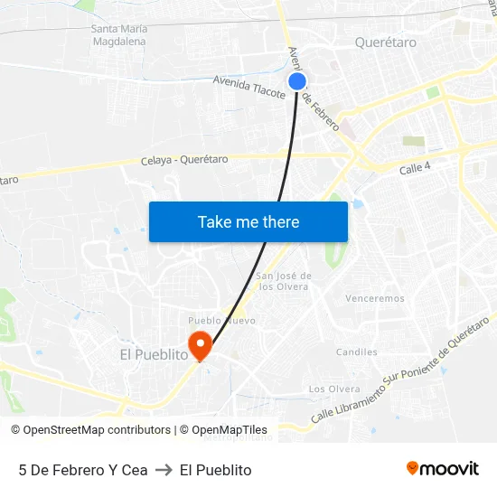 5 De Febrero Y Cea to El Pueblito map