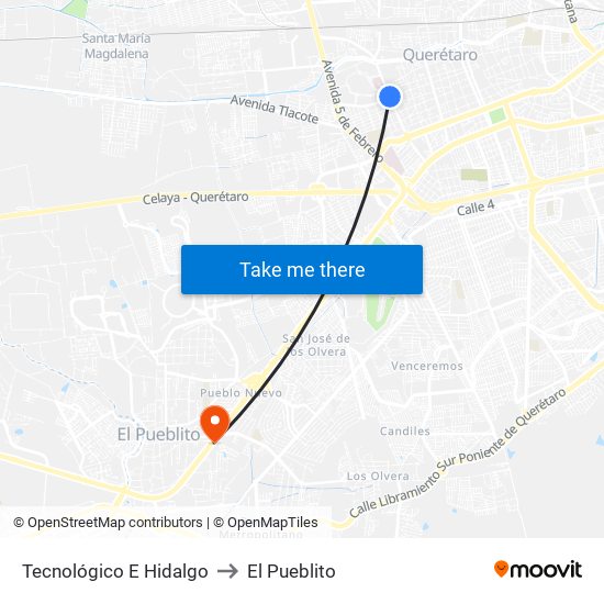 Tecnológico E Hidalgo to El Pueblito map