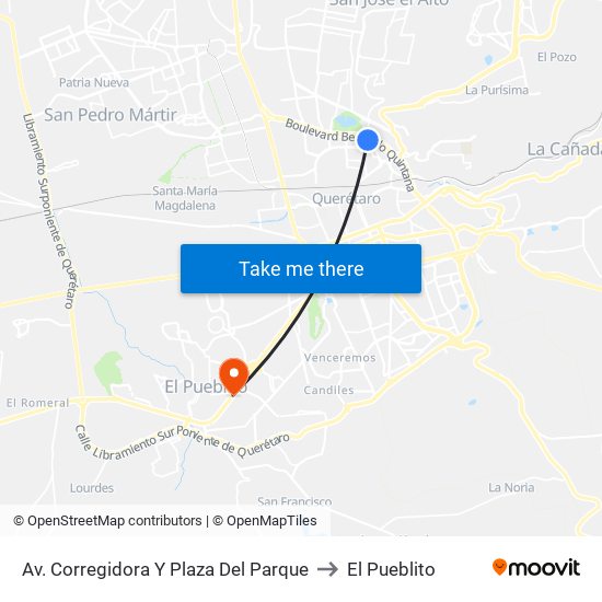 Av. Corregidora Y Plaza Del Parque to El Pueblito map