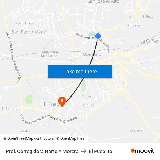 Prol. Corregidora Norte Y Morera to El Pueblito map