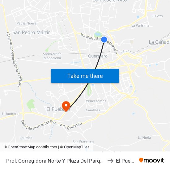 Prol. Corregidora Norte Y Plaza Del Parque Anden 2 to El Pueblito map