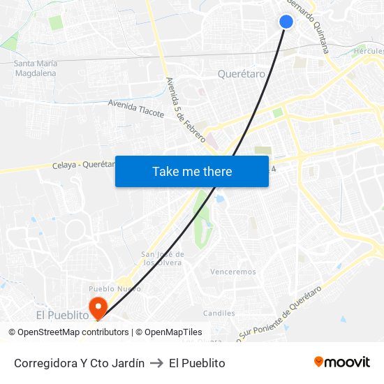 Corregidora Y Cto Jardín to El Pueblito map