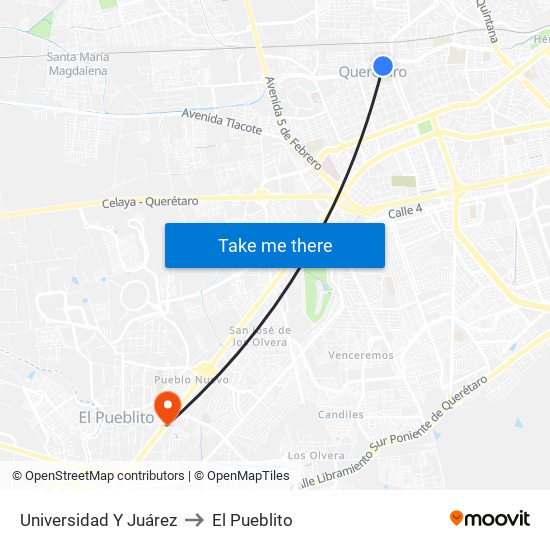 Universidad Y Juárez to El Pueblito map