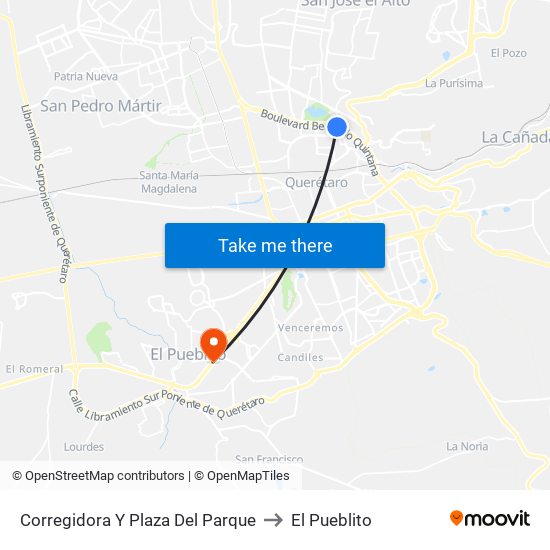 Corregidora Y Plaza Del Parque to El Pueblito map