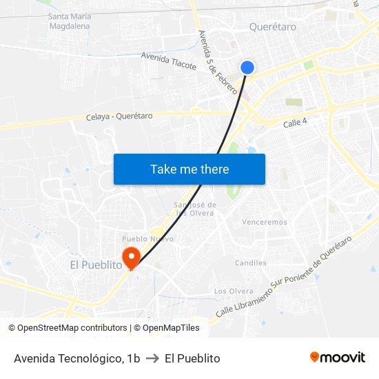 Avenida Tecnológico, 1b to El Pueblito map