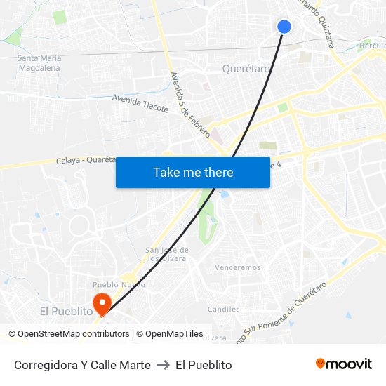 Corregidora Y Calle Marte to El Pueblito map