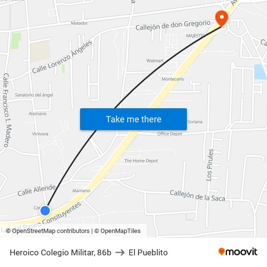 Heroico Colegio Militar, 86b to El Pueblito map