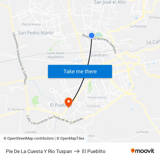 Pie De La Cuesta Y Río Tuxpan to El Pueblito map