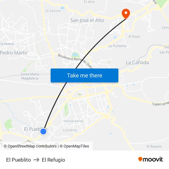 El Pueblito to El Refugio map