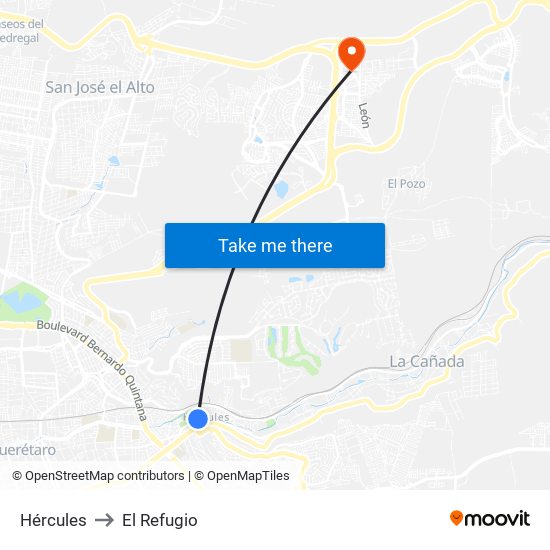 Hércules to El Refugio map