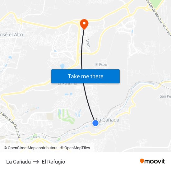La Cañada to El Refugio map