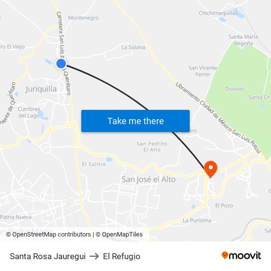 Santa Rosa Jauregui to El Refugio map