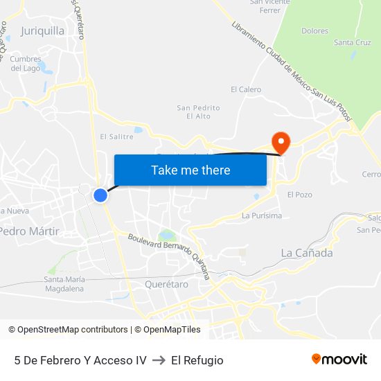 5 De Febrero Y Acceso IV to El Refugio map