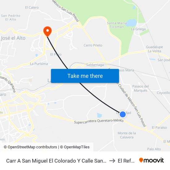 Carr A San Miguel El Colorado Y Calle San Juan Del Río to El Refugio map