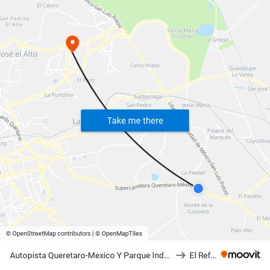 Autopista Queretaro-Mexico Y Parque Industrial El Marques to El Refugio map
