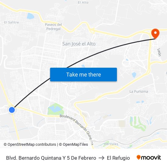 Blvd. Bernardo Quintana Y 5 De Febrero to El Refugio map