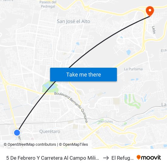 5 De Febrero Y Carretera Al Campo Militar to El Refugio map