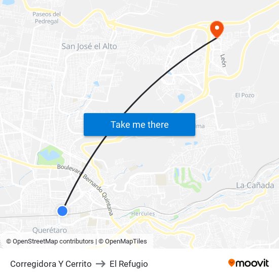 Corregidora Y Cerrito to El Refugio map