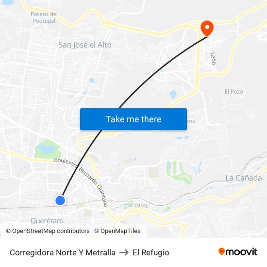 Corregidora Norte Y Metralla to El Refugio map