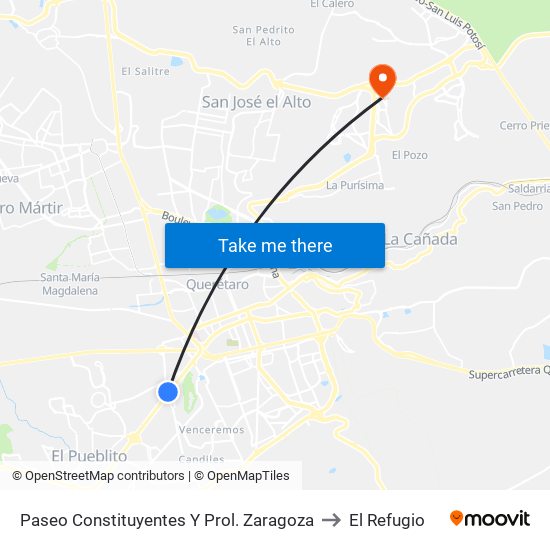 Paseo Constituyentes Y Prol. Zaragoza to El Refugio map