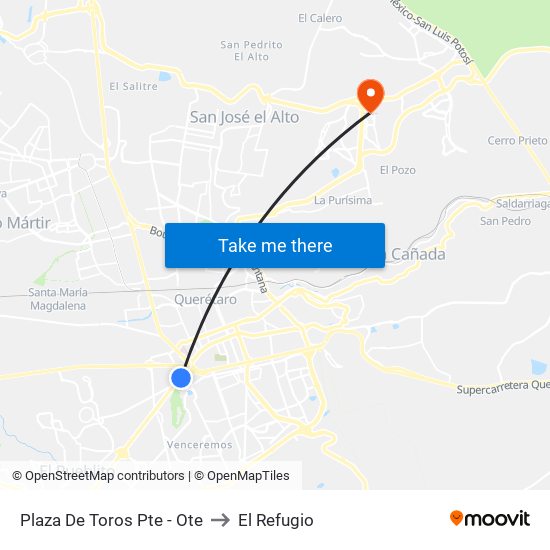 Plaza De Toros Pte - Ote to El Refugio map