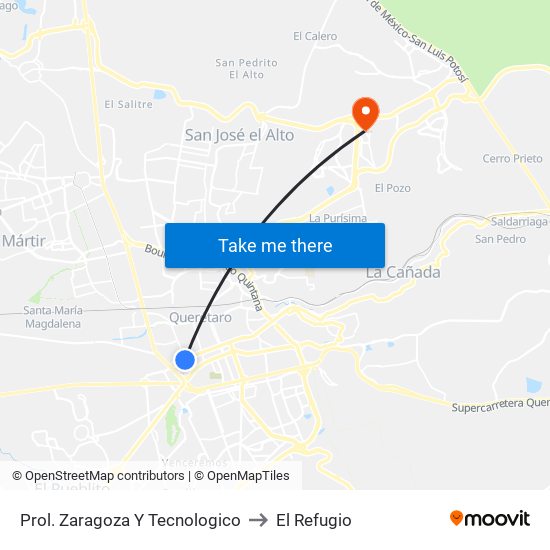 Prol. Zaragoza Y Tecnologico to El Refugio map