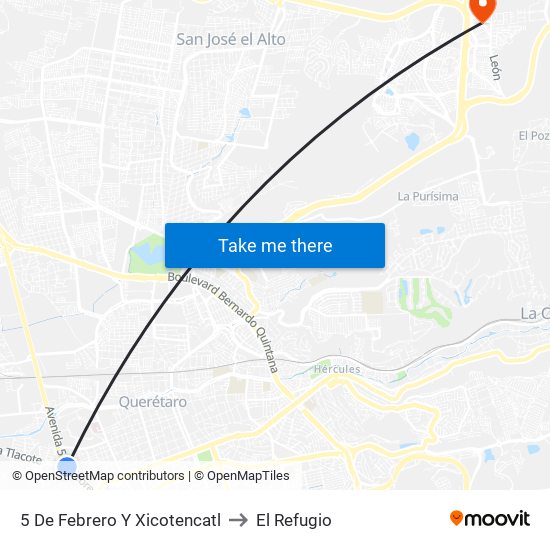 5 De Febrero Y Xicotencatl to El Refugio map