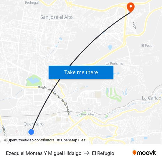 Ezequiel Montes Y Miguel Hidalgo to El Refugio map