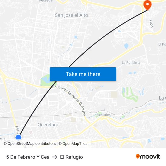 5 De Febrero Y Cea to El Refugio map