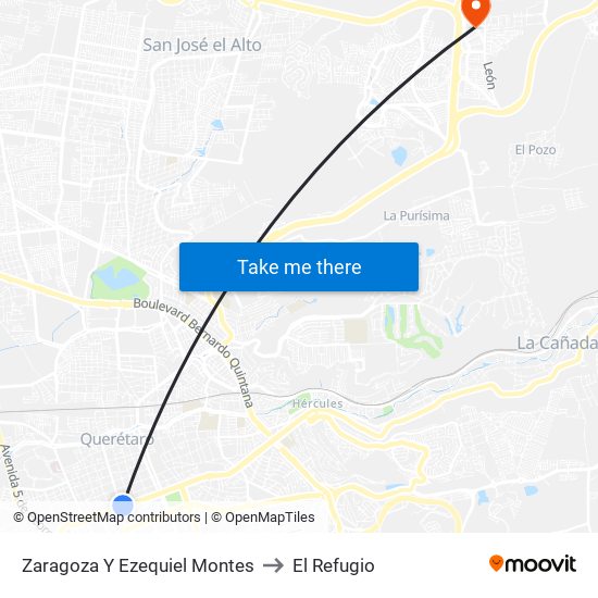 Zaragoza Y Ezequiel Montes to El Refugio map