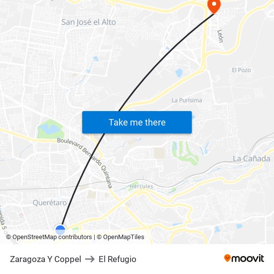 Zaragoza Y Coppel to El Refugio map