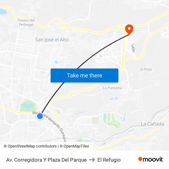 Av. Corregidora Y Plaza Del Parque to El Refugio map
