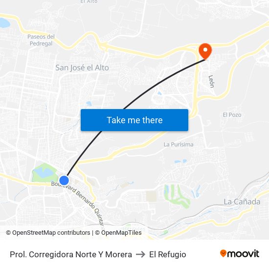Prol. Corregidora Norte Y Morera to El Refugio map