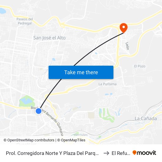 Prol. Corregidora Norte Y Plaza Del Parque Anden 2 to El Refugio map