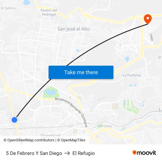 5 De Febrero Y San Diego to El Refugio map