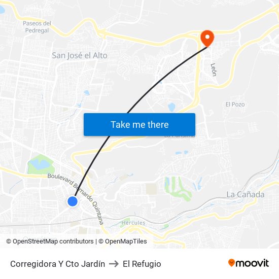 Corregidora Y Cto Jardín to El Refugio map