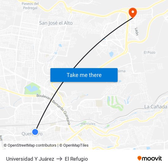 Universidad Y Juárez to El Refugio map