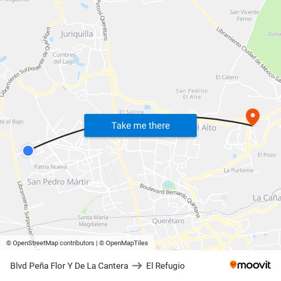 Blvd Peña Flor Y De La Cantera to El Refugio map