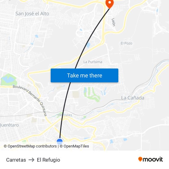 Carretas to El Refugio map