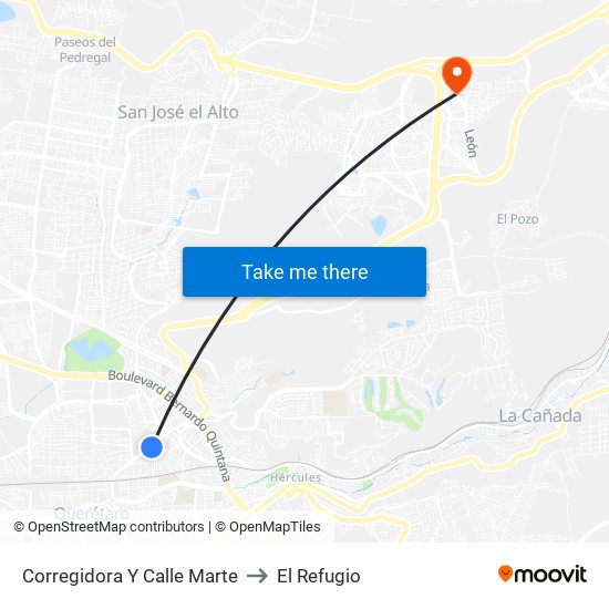 Corregidora Y Calle Marte to El Refugio map
