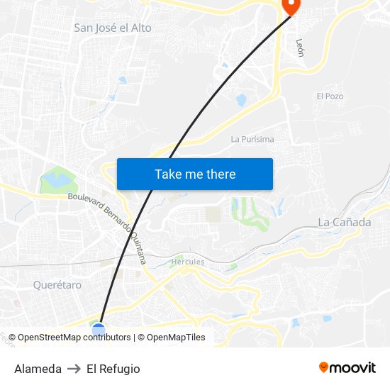 Alameda to El Refugio map