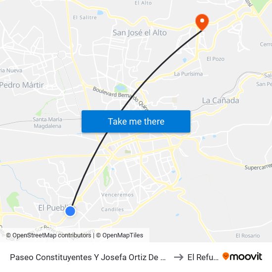 Paseo Constituyentes Y Josefa Ortiz De Dominguez to El Refugio map