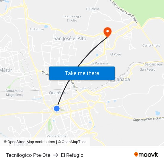 Tecnilogico Pte-Ote to El Refugio map