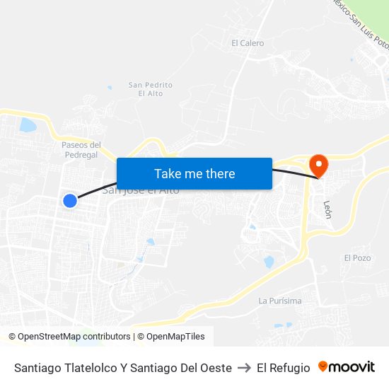 Santiago Tlatelolco Y Santiago Del Oeste to El Refugio map