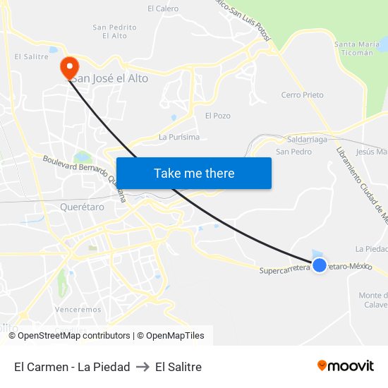 El Carmen - La Piedad to El Salitre map
