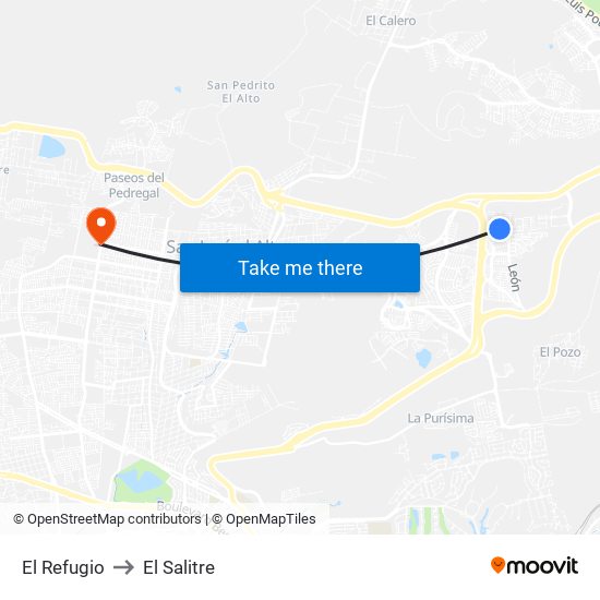El Refugio to El Salitre map