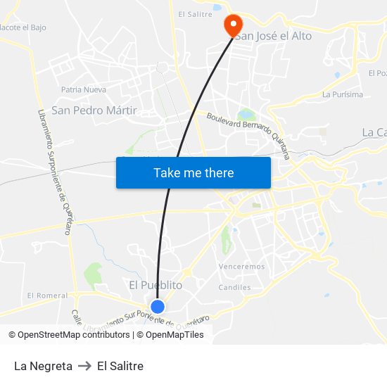 La Negreta to El Salitre map